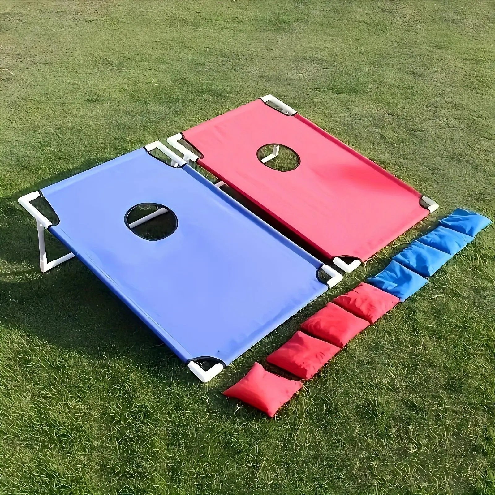 Portable Single-Board Sandbag Tossing Lawn Game Set - Foldable, Durable PP (Polypropylene) Beanbags & Footbags for Outdoor Parties, Camping (14 Years Old+), Includes 6 Red/Blue Sandbags
