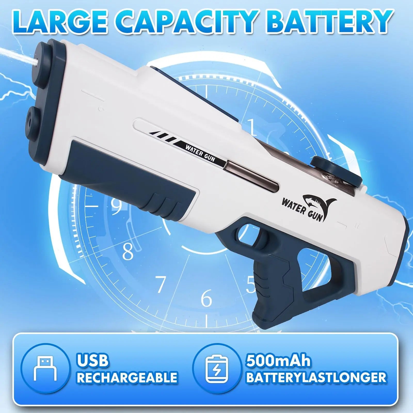 [Dealsforyoudays]Summerwins Outdoor Rechargeable Electric Water Gun for Adults Kids,Battery-Powered Squirt Toy with Tank,Long Distance Shooting Extra Large Capacity,Perfect for Summer Fun Electric,Summer Outdoor Beach Play,Pool Garden Fun Maximum Splash