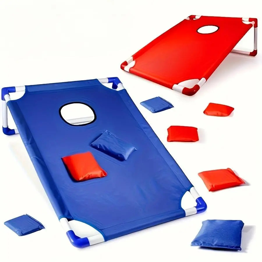 Portable Single-Board Sandbag Tossing Lawn Game Set - Foldable, Durable PP (Polypropylene) Beanbags & Footbags for Outdoor Parties, Camping (14 Years Old+), Includes 6 Red/Blue Sandbags
