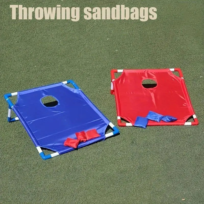 Portable Single-Board Sandbag Tossing Lawn Game Set - Foldable, Durable PP (Polypropylene) Beanbags & Footbags for Outdoor Parties, Camping (14 Years Old+), Includes 6 Red/Blue Sandbags
