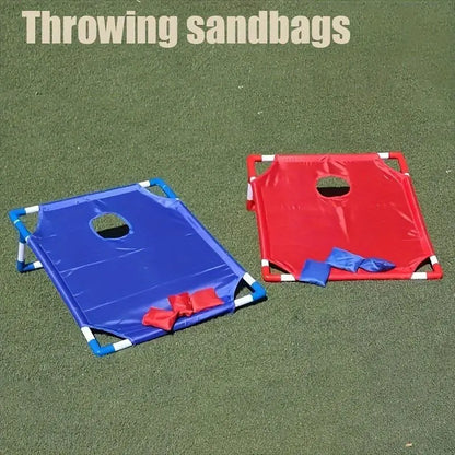 Portable Single-Board Sandbag Tossing Lawn Game Set - Foldable, Durable PP (Polypropylene) Beanbags & Footbags for Outdoor Parties, Camping (14 Years Old+), Includes 6 Red/Blue Sandbags