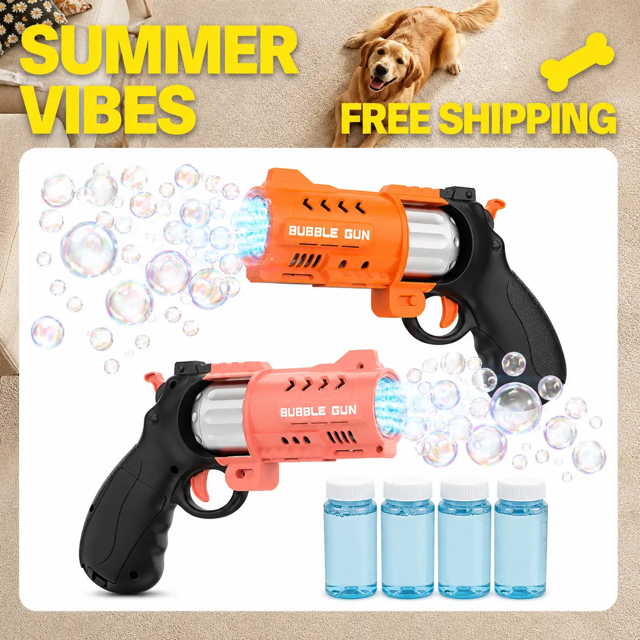 Eaglestone 2 Pack Revolver Bubble Guns, LED Light up Bubble Blasters, 8000+ Bubbles per Minute, 4 Bubble Solution Bottles, Indoor Outdoor Summer Toys