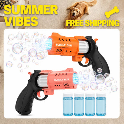 Eaglestone 2 Pack Revolver Bubble Guns, LED Light up Bubble Blasters, 8000+ Bubbles per Minute, 4 Bubble Solution Bottles, Indoor Outdoor Summer Toys