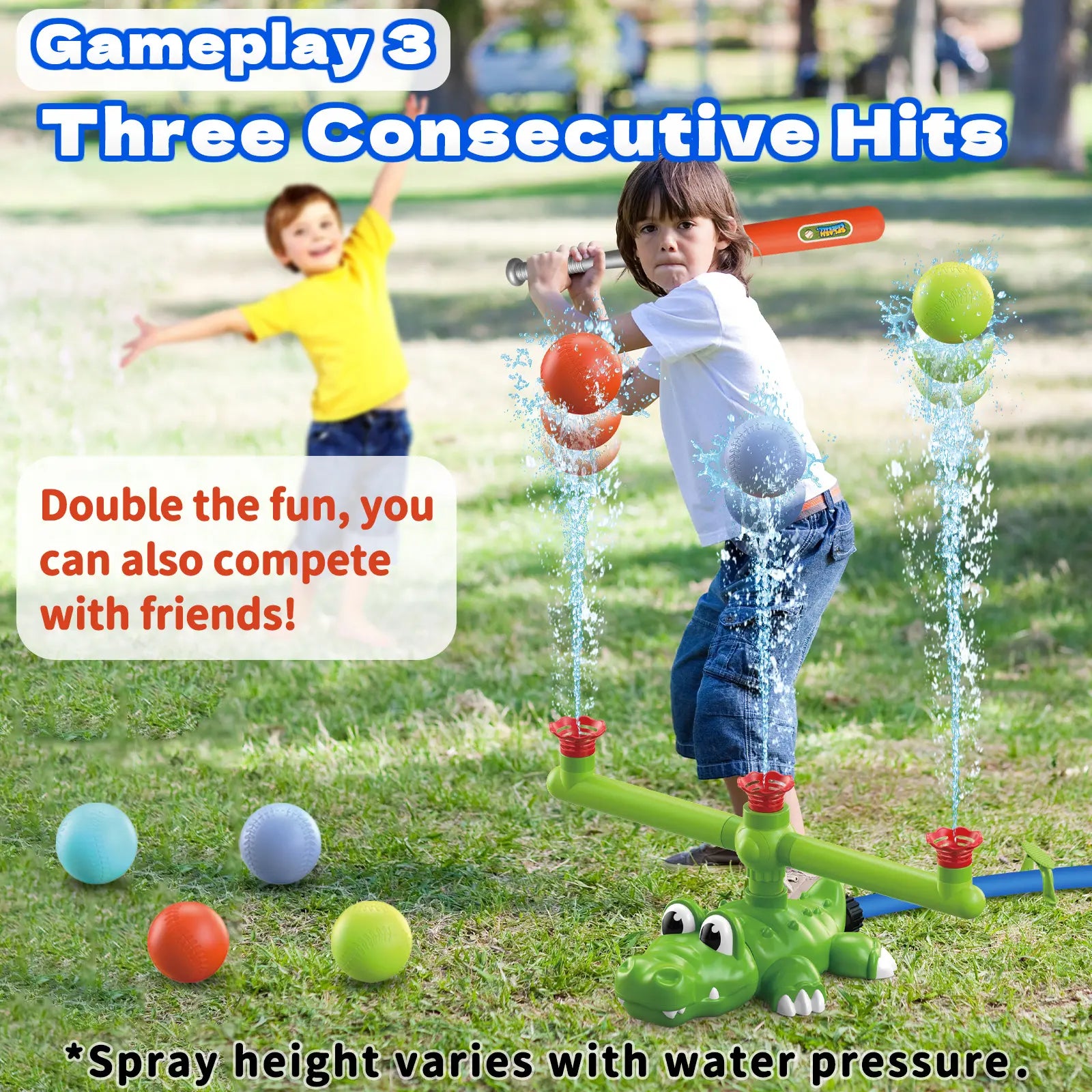 4-In-1 Crocodile Kids Outdoor Play Set - Outdoor Water Soaker, Water Sprinkler, T-Ball, Backyard Summer Activity Toy for Toddlers Ages 3-8