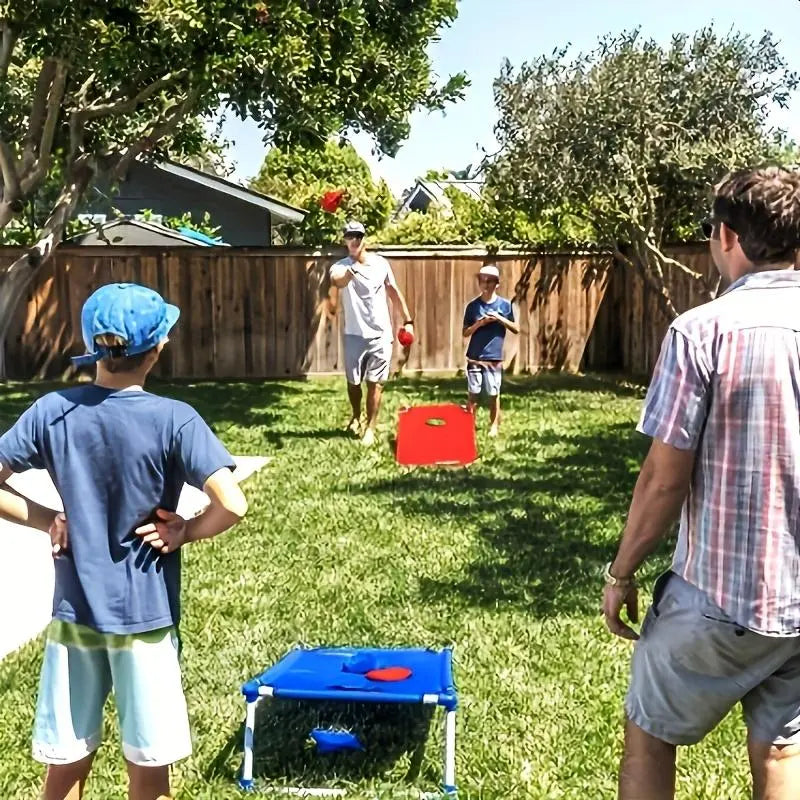 Portable Single-Board Sandbag Tossing Lawn Game Set - Foldable, Durable PP (Polypropylene) Beanbags & Footbags for Outdoor Parties, Camping (14 Years Old+), Includes 6 Red/Blue Sandbags
