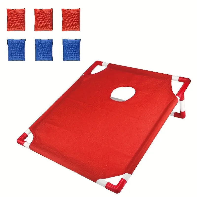 Portable Single-Board Sandbag Tossing Lawn Game Set - Foldable, Durable PP (Polypropylene) Beanbags & Footbags for Outdoor Parties, Camping (14 Years Old+), Includes 6 Red/Blue Sandbags