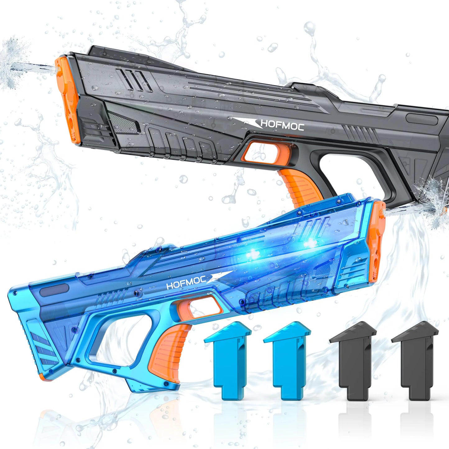 Electric Water Guns for Adults and Kids, 2-Pack Automatic Water Guns with Light-Up Muzzles, IPX6 Waterproof Squirt Gun, Comes with 4 Batteries,Outdoor Summer Party Toy Outdoor Fun for Adults & Kids Toys