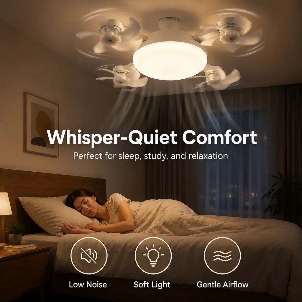 E27 Socket Ceiling Fan Light, 2-In-1 LED Fan with Remote Control, Quiet Cooling Light for Bedroom, Kitchen, Living Room & Home