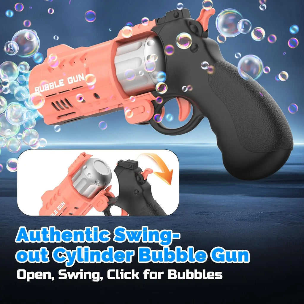 Eaglestone 2 Pack Revolver Bubble Guns, LED Light up Bubble Blasters, 8000+ Bubbles per Minute, 4 Bubble Solution Bottles, Indoor Outdoor Summer Toys
