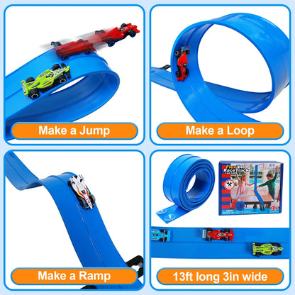 UDROLL TOYS Flexible Racing Track Set – 15Ft Roll-Up Track with 4 Mini Speed Cars & Suction Mounts | Portable Indoor Ramp Racing Toy for Kids
