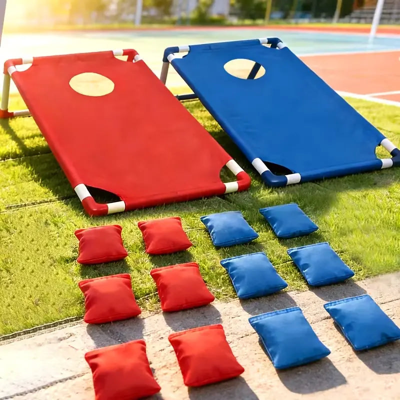 Portable Single-Board Sandbag Tossing Lawn Game Set - Foldable, Durable PP (Polypropylene) Beanbags & Footbags for Outdoor Parties, Camping (14 Years Old+), Includes 6 Red/Blue Sandbags