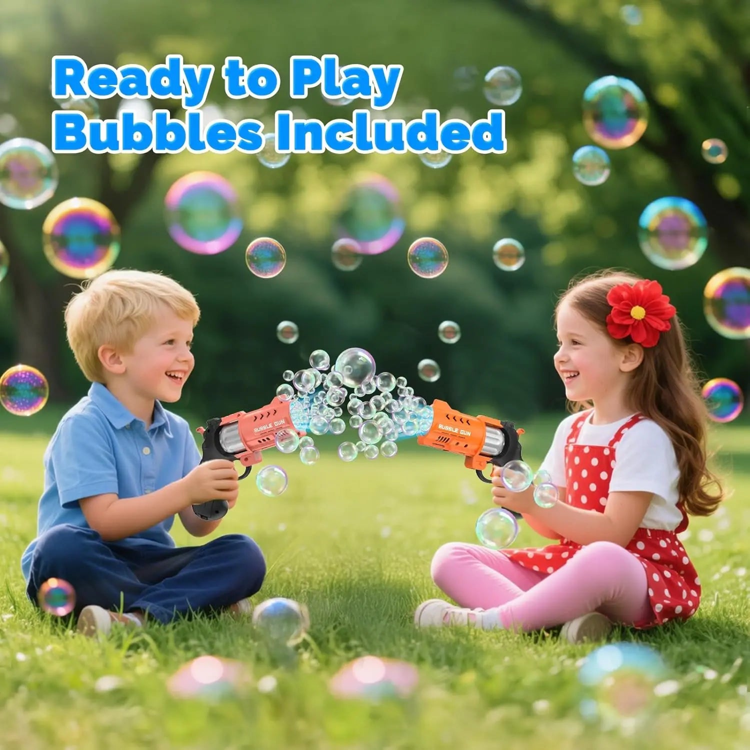 Eaglestone 2 Pack Revolver Bubble Guns, LED Light up Bubble Blasters, 8000+ Bubbles per Minute, 4 Bubble Solution Bottles, Indoor Outdoor Summer Toys
