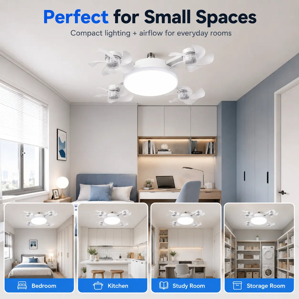 E27 Socket Ceiling Fan Light, 2-In-1 LED Fan with Remote Control, Quiet Cooling Light for Bedroom, Kitchen, Living Room & Home
