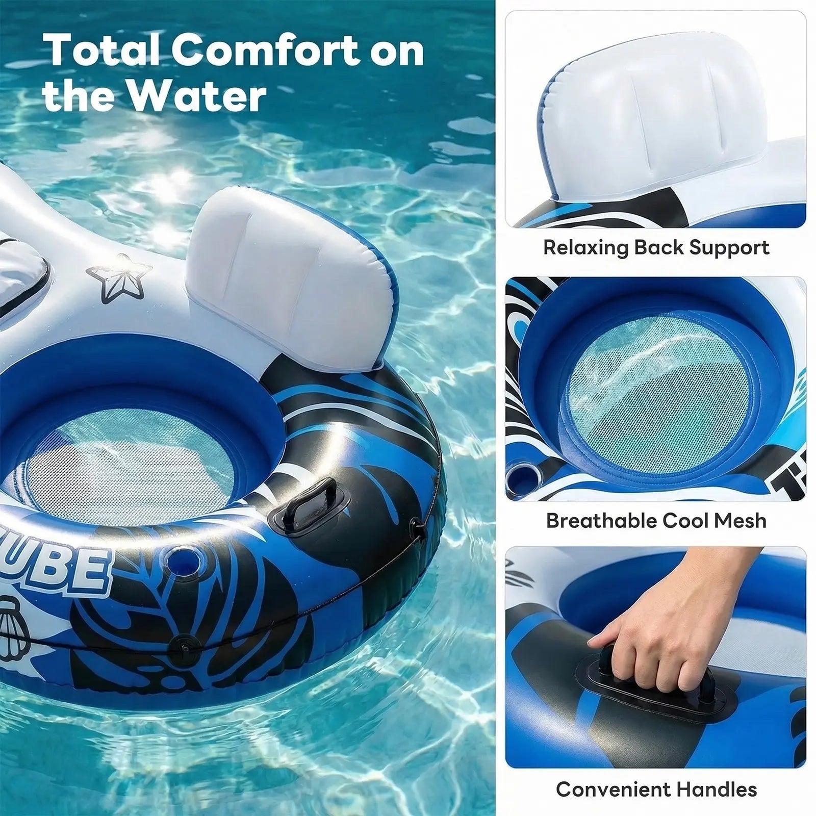Heavy Duty 2 Person Inflatable River/Pool Tube Float with Removable Cooler, Tubes for Lake, Floating River Raft Lounge Floatie with 2 Cup Holders for Adults
