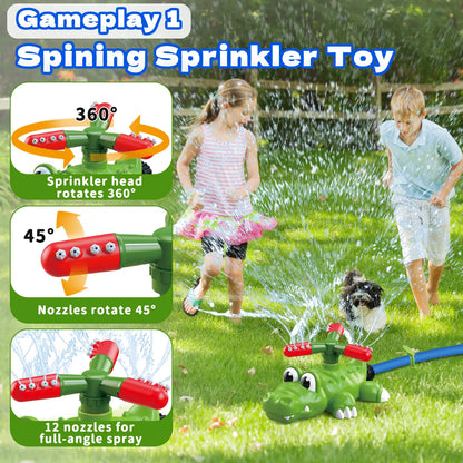 4-In-1 Crocodile Kids Outdoor Play Set - Outdoor Water Soaker, Water Sprinkler, T-Ball, Backyard Summer Activity Toy for Toddlers Ages 3-8