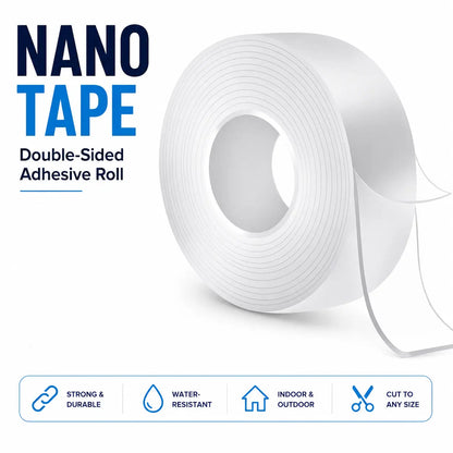 Nano Tape Double Sided Adhesive Roll, Heavy Duty Strong Hold Residue Free Clear Mounting Tape, Waterproof Reusable Multi Surface Tape for Glass Tile Metal Wood Wall, Indoor Outdoor Use Cut to Any Size for Home Office DIY Photo Wall