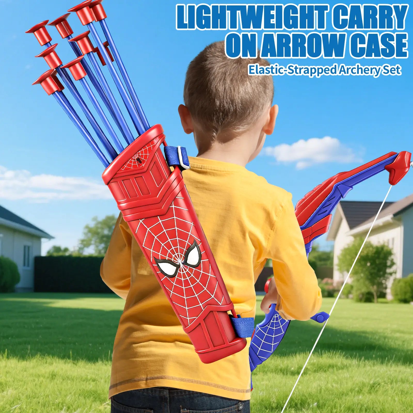 Spider Style Kids Bow and Arrow Set, LED Light up Archery Toy with Suction Cup Arrows, Target, Quiver and Foam Cans, Indoor Outdoor Gift Playtime Bold Design