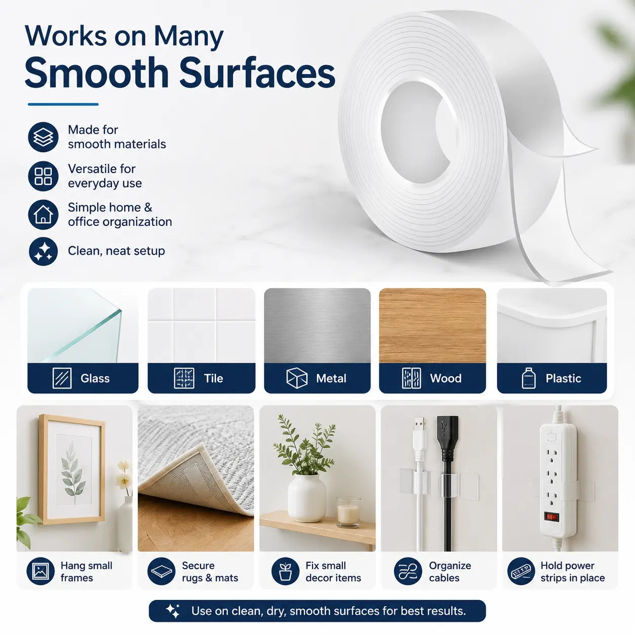Nano Tape Double Sided Adhesive Roll, Heavy Duty Strong Hold Residue Free Clear Mounting Tape, Waterproof Reusable Multi Surface Tape for Glass Tile Metal Wood Wall, Indoor Outdoor Use Cut to Any Size for Home Office DIY Photo Wall